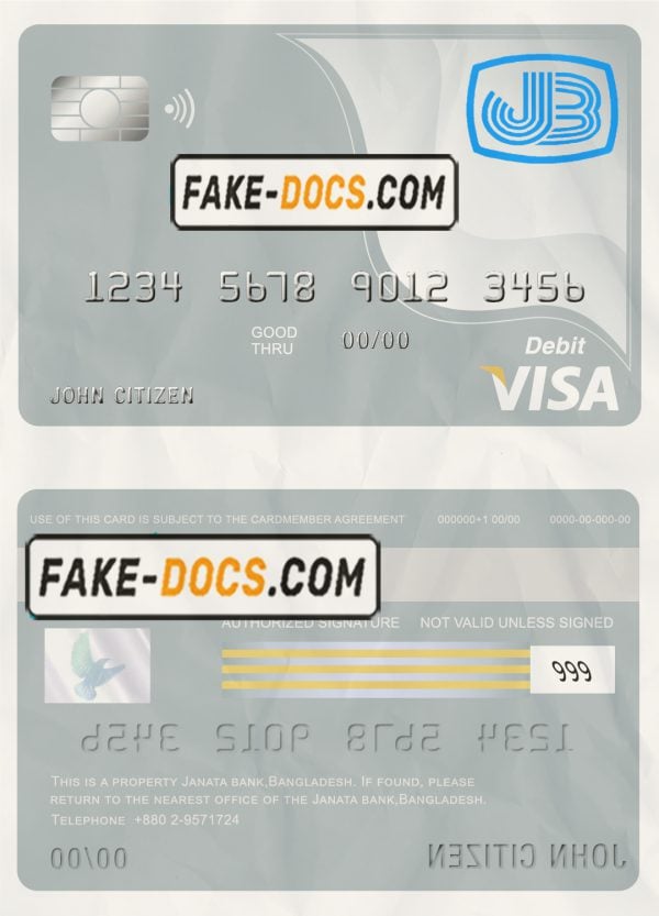 Bangladesh Janata bank visa card debit card template in PSD format, fully editable