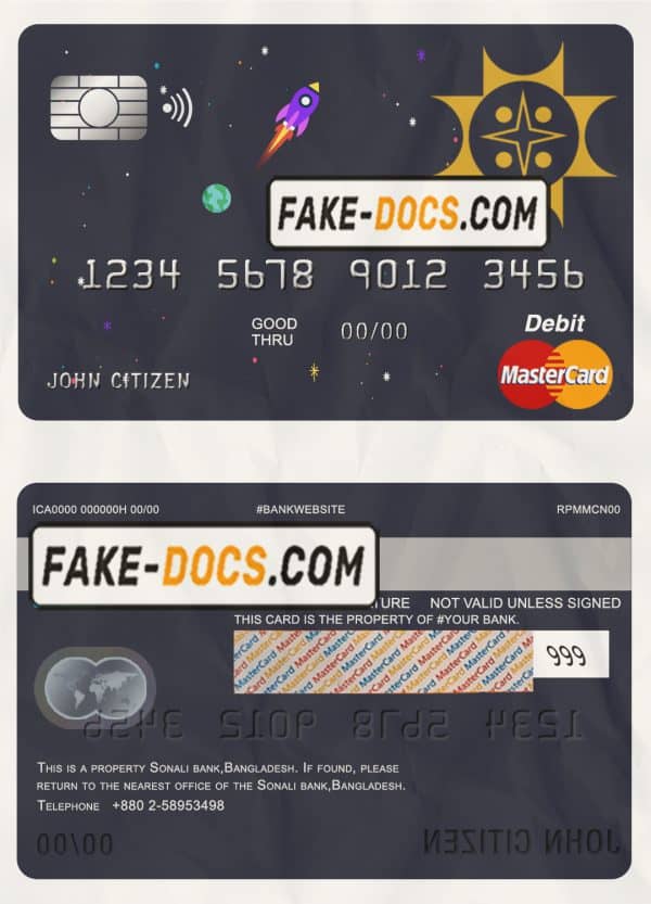 Bangladesh Sonali Bank mastercard debit card template in PSD format, fully editable