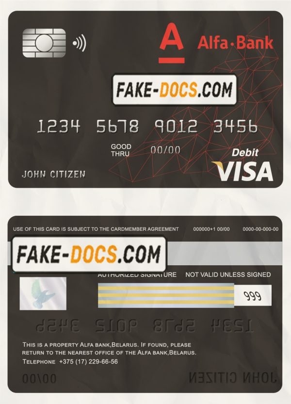 Belarus Alfa bank visa card debit card template in PSD format, fully editable