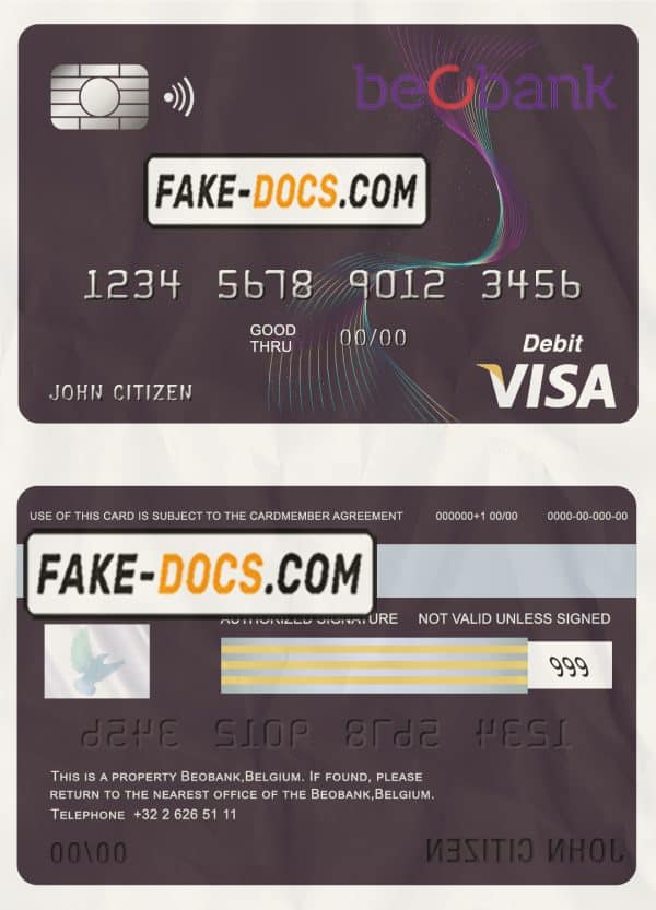 Belgium Beobank visa card debit card template in PSD format, fully editable