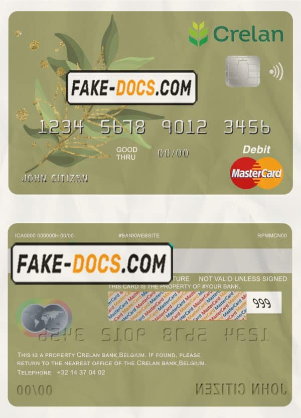 Belgium Crelan bank mastercard debit card template in PSD format, fully editable