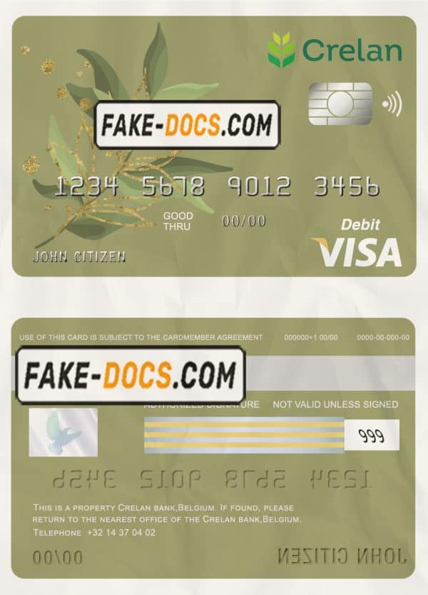 Belgium Crelan bank visa card debit card template in PSD format, fully editable