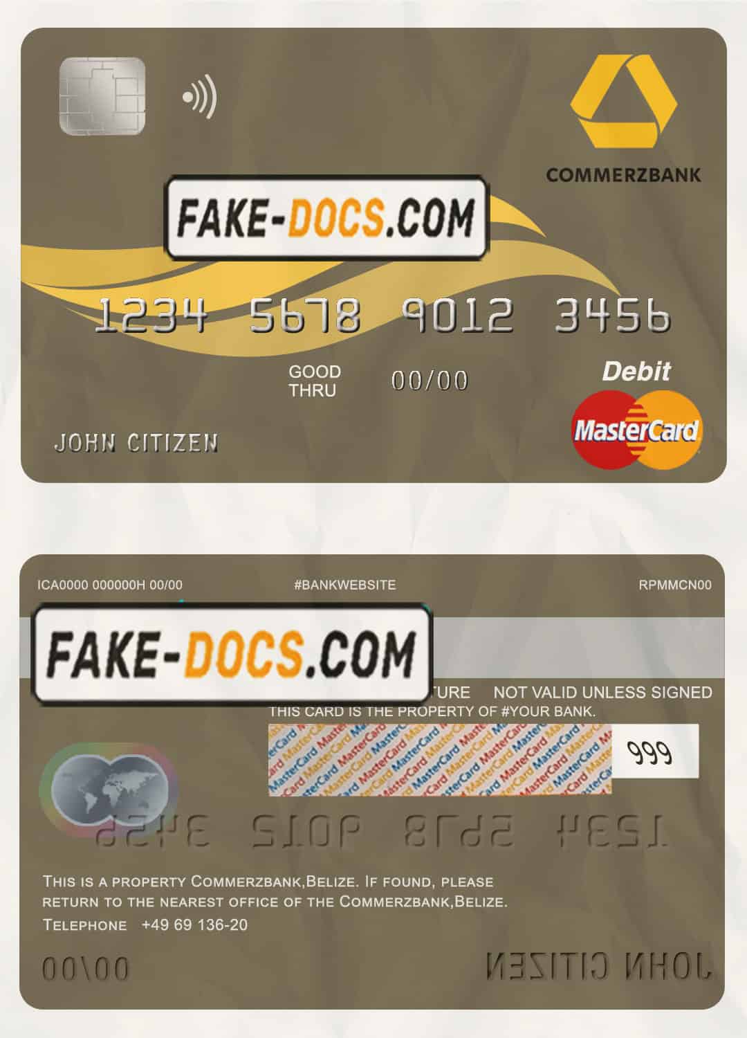 Belize Commerzbank mastercard debit card template in PSD format, fully editable Belize Commerzbank mastercard debit card template in PSD format, fully editable