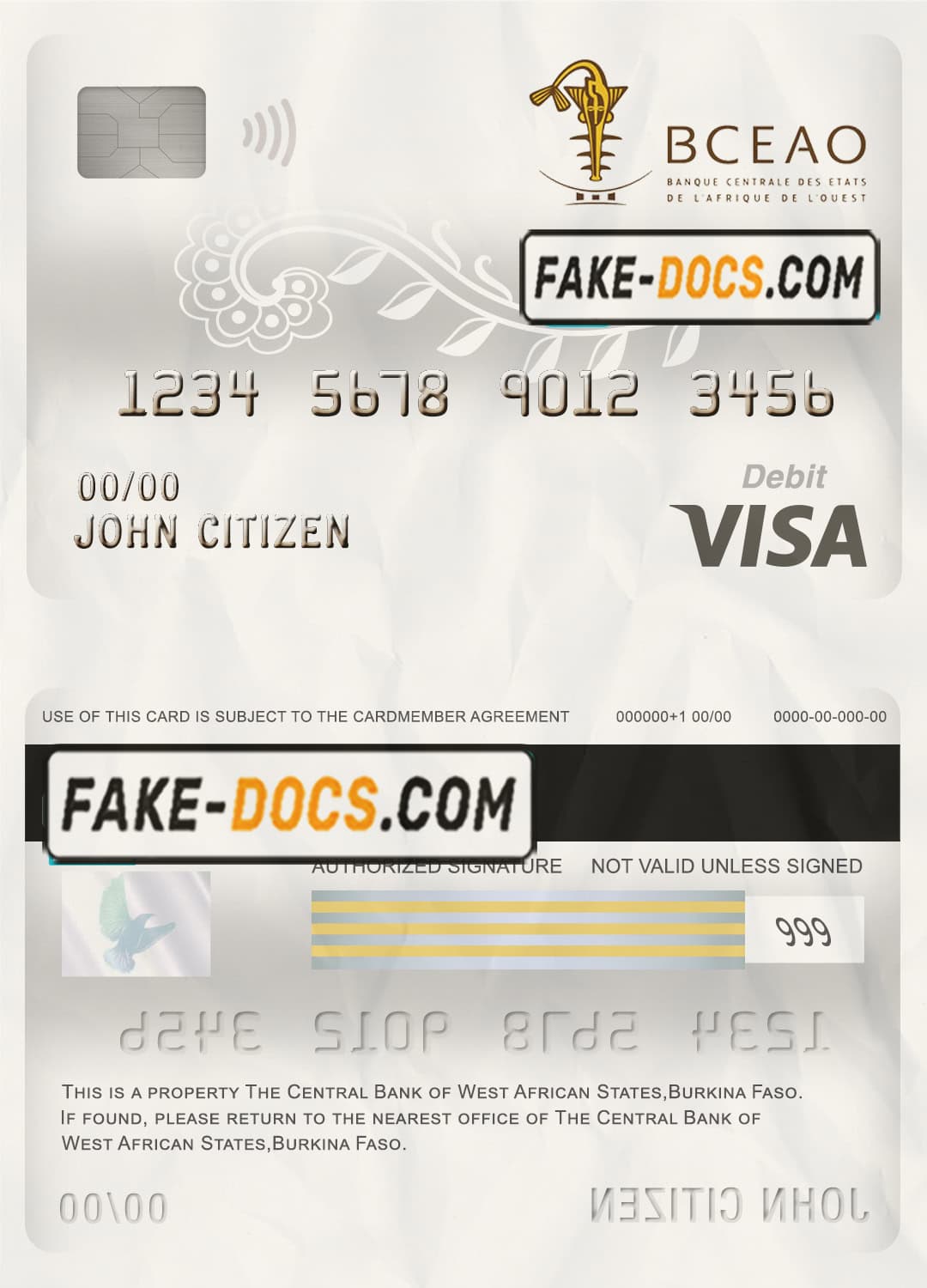 Burkina Faso The Central Bank of West African States bank visa card debit card template in PSD format, fully editable Burkina Faso The Central Bank of West African States bank visa card debit card template in PSD format, fully editable
