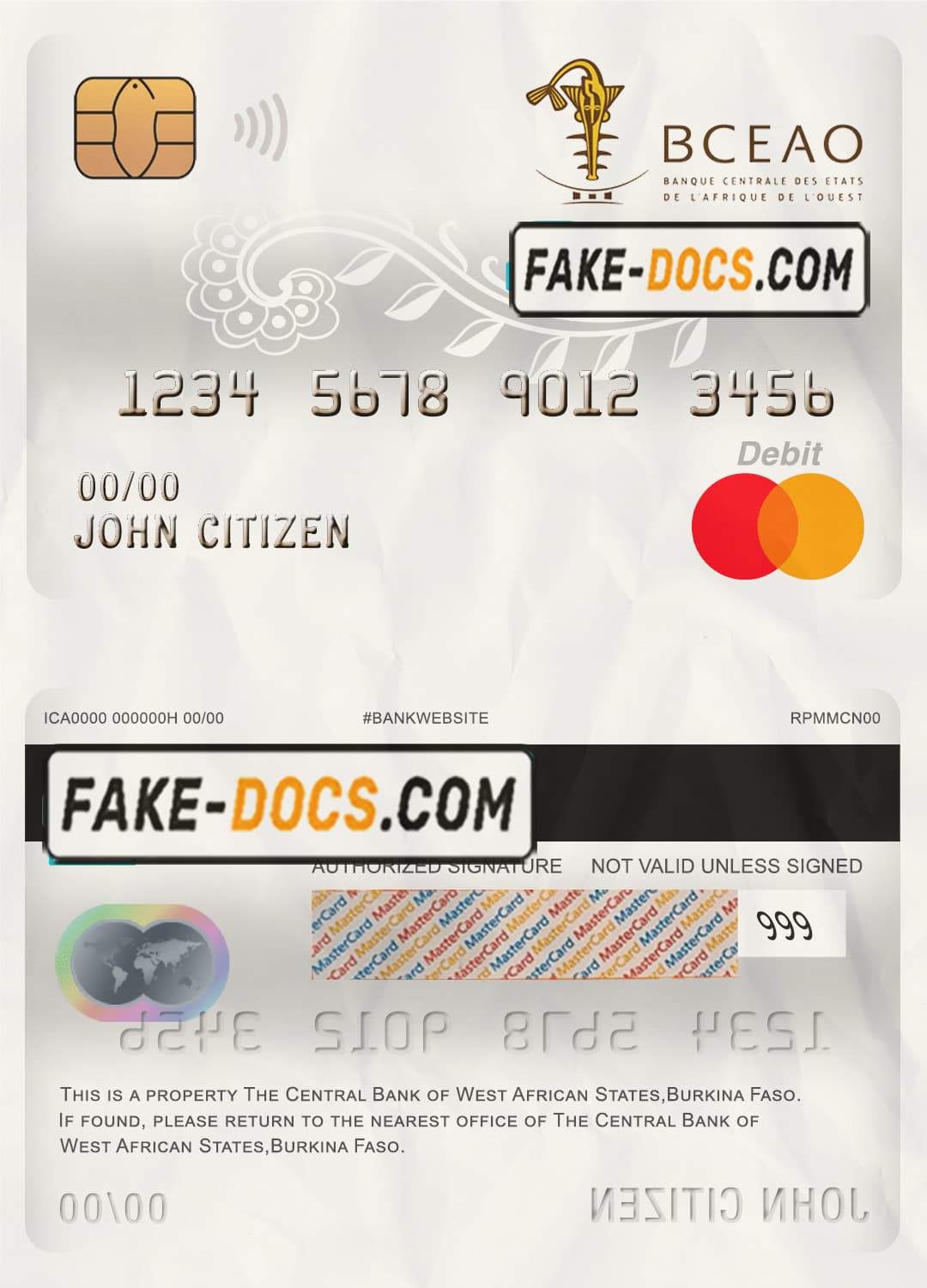 Burkina Faso The Central Bank of West African States bank mastercard debit card template in PSD format, fully editable Burkina Faso The Central Bank of West African States bank mastercard debit card template in PSD format, fully editable