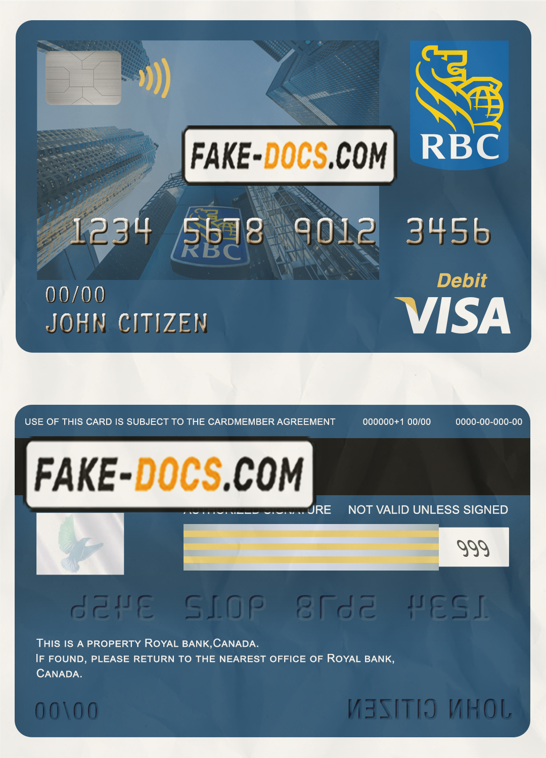 Canada Royal Bank Of Canada Rbc Bank Visa Card Debit Card Template In
