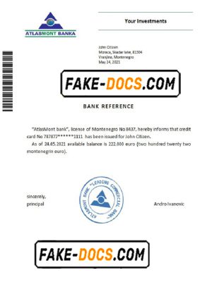 Montenegro Atlasmont banka bank reference letter template in Word and PDF format