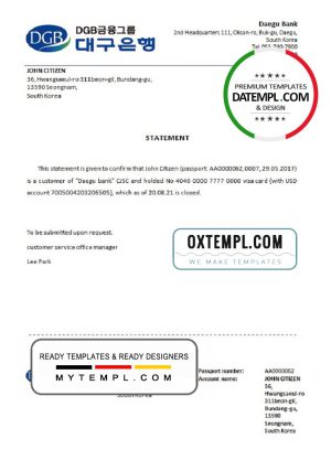 South Korea DGB Bank bank account closure reference letter template in Word and PDF format