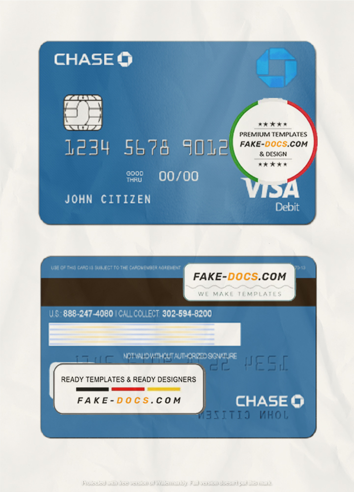USA Chase bank Visa Debit Card template in PSD format, fully editable scan