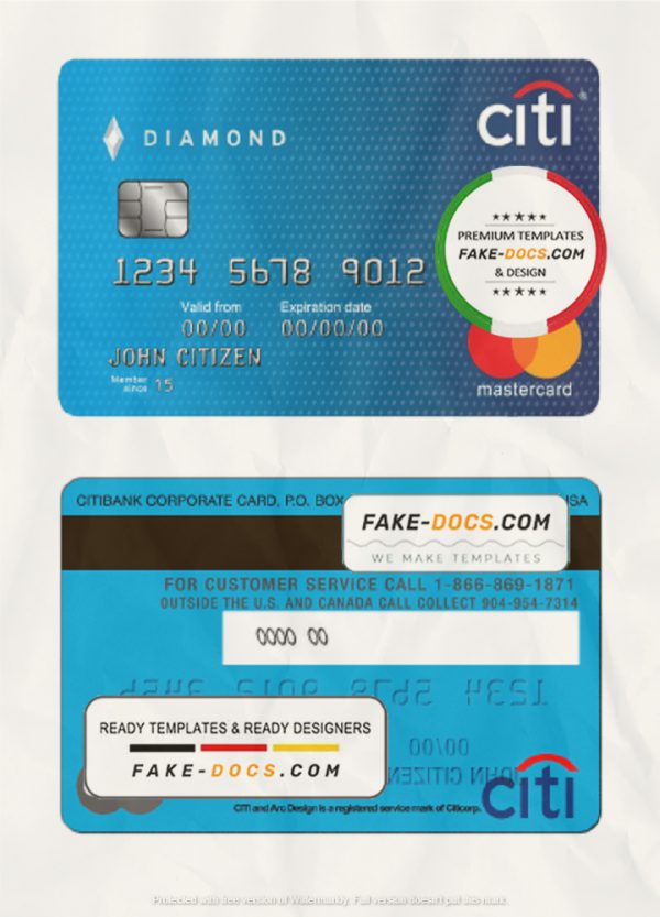 USA Citibank MasterCard template in PSD format, fully editable scan