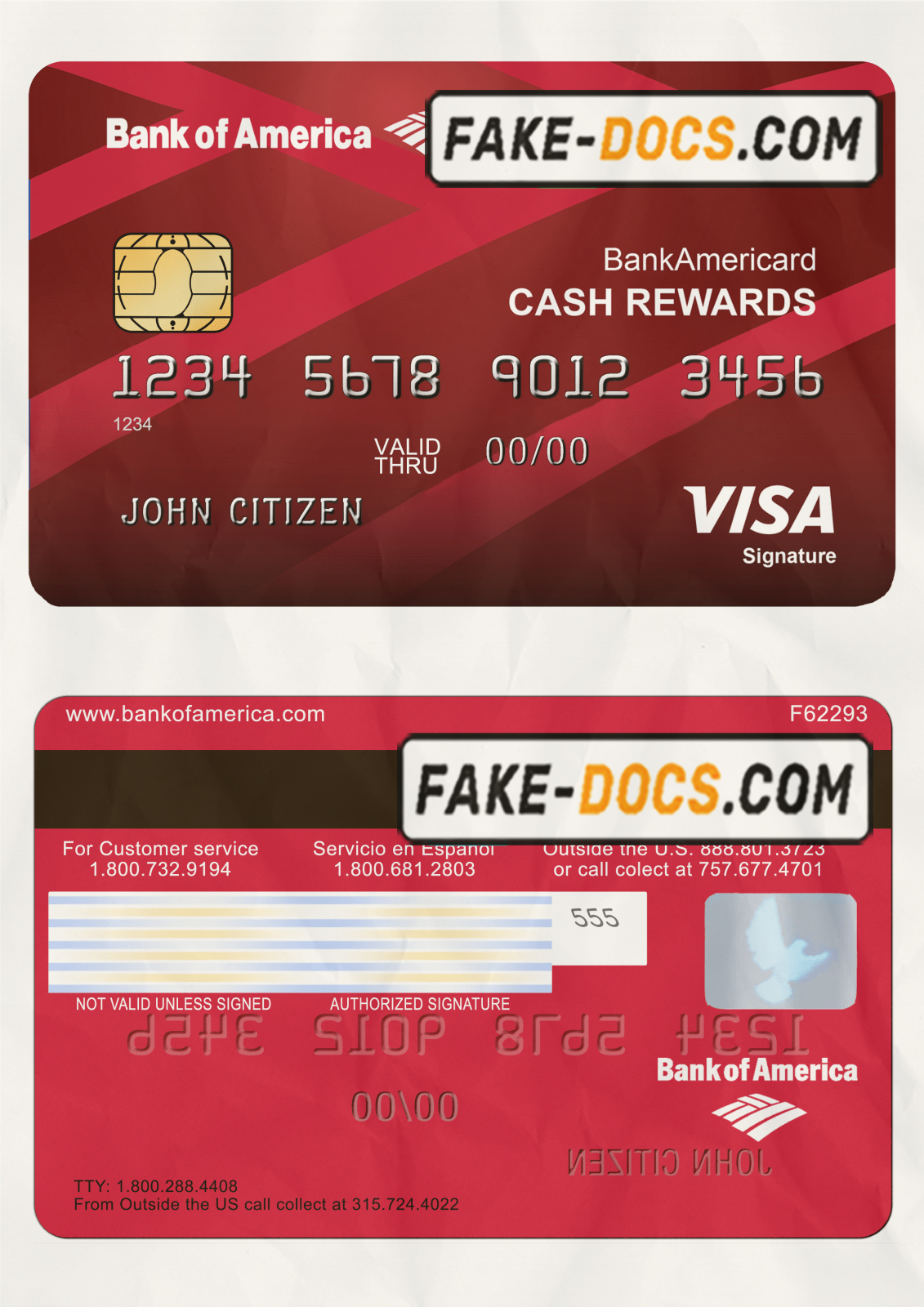 USA Bank of America Visa Card template in PSD format, fully editable scan