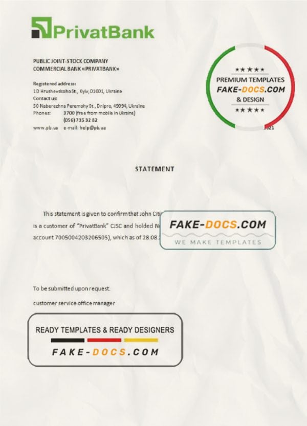 Ukraine Privatbank account closure reference letter template in Word