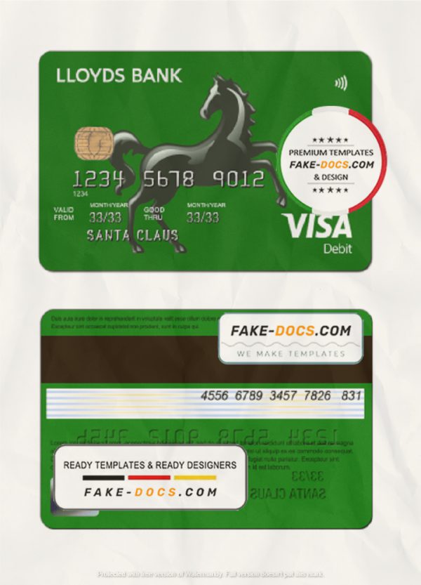 United Kingdom Lloyds credit card template in PSD format, fully editable scan