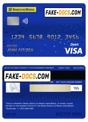 Brazil Banco do Brasil bank visa card debit card template in PSD format, fully editable