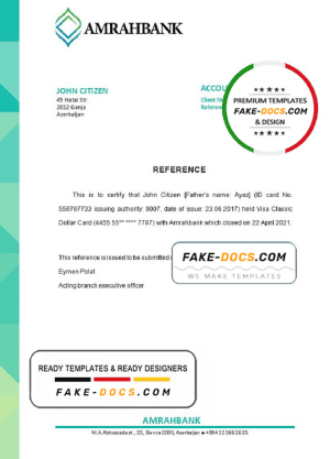 Azerbaijan Amrahbank bank account closure reference letter template in Word and PDF format