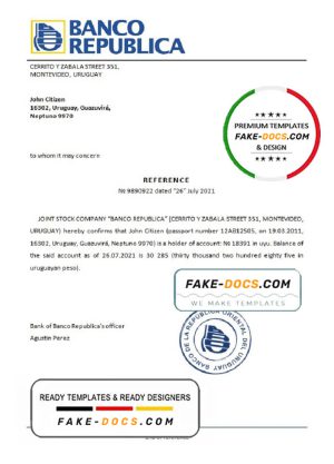 Uruguay Banco República bank reference letter template in Word and PDF format