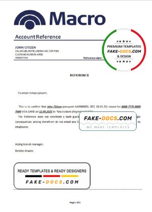 Argentina Banco Macro bank account closure reference letter template in .doc and .pdf format