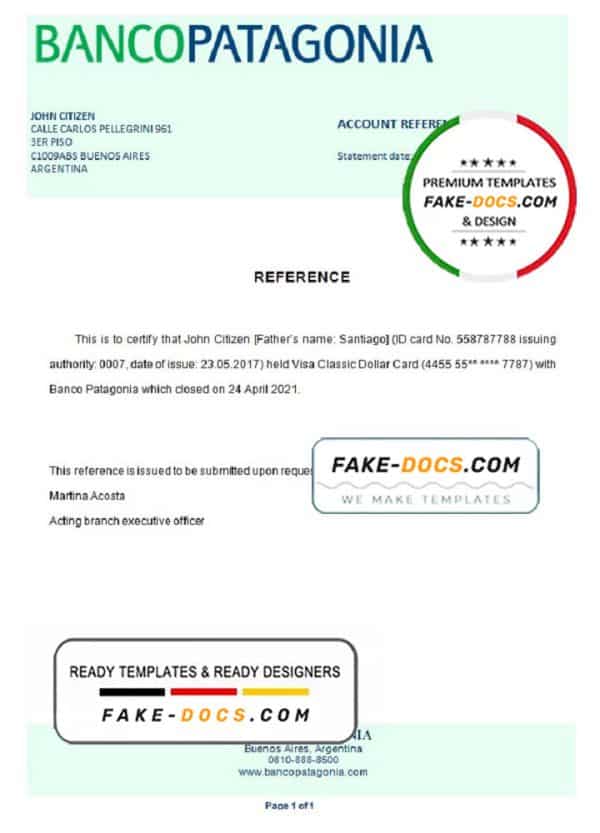 Argentina Banco Patagonia bank account closure reference letter template in Word and PDF format
