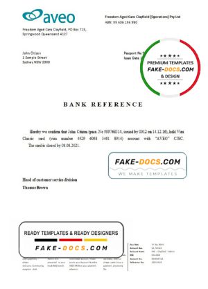 Australia Aveo bank account closure reference letter template in Word and PDF format