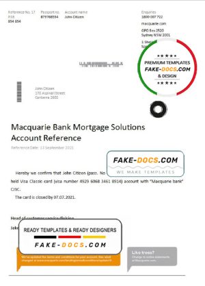 Australia Macquarie bank account closure reference letter template in Word and PDF format
