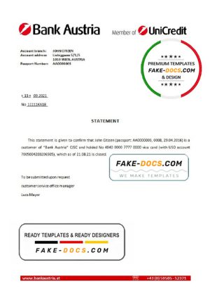Austria Bank Austria bank account closure reference letter template in Word and PDF format