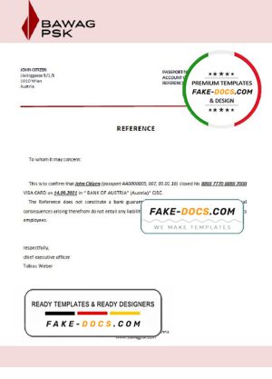 Austria BAWAG PSK bank account closure reference letter template in Word and PDF format