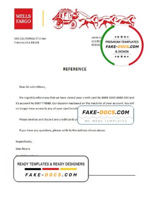 USA Wells Fargo Bank account closure reference letter template in Word and PDF format