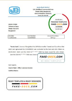 Bangladesh Janata bank account closure reference letter template in Word and PDF format