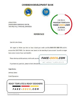 Barbados Caribbean Development Bank account closure reference letter template in Word and PDF format