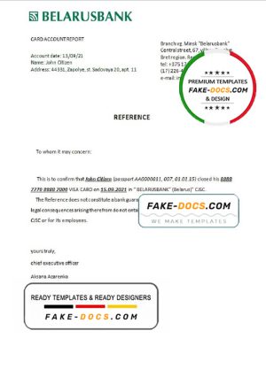 Belarus Belarusbank bank account closure reference letter template in Word and PDF format