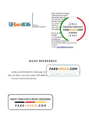 Belarus BelVeb bank account closure reference letter template in Word and PDF format