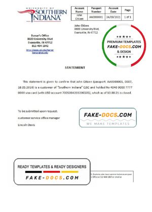 USA Southern Indiana bank account closure reference letter template in Word and PDF format