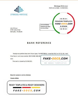 USA Springside Mortgage bank account closure reference letter template in Word and PDF format