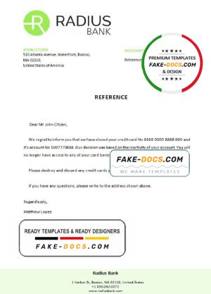 USA Radius bank account closure reference letter template in Word and PDF format