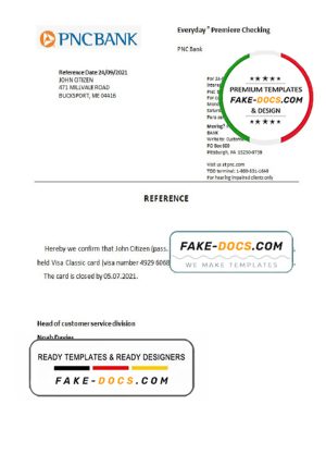 USA PNC Bank bank account closure reference letter template in Word and PDF format