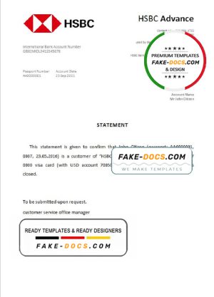 USA HSBC bank account closure reference letter template in Word and PDF format
