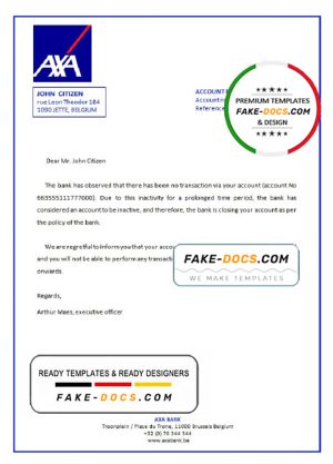 Belgium AXA bank account closure reference letter template in Word and PDF format