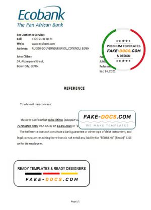 Benin Ecobank bank account closure reference letter template in Word and PDF format