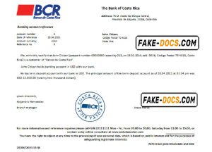Costa Rica The Bank of Costa Rica bank account reference letter template in Word and PDF format