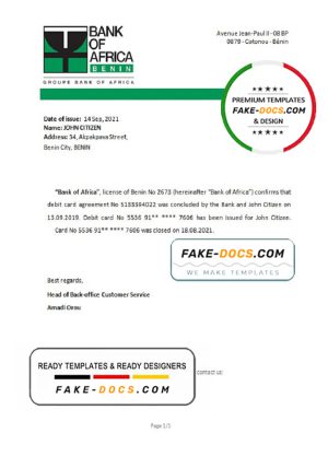 Benin Bank of Africa bank account closure reference letter template in Word and PDF format