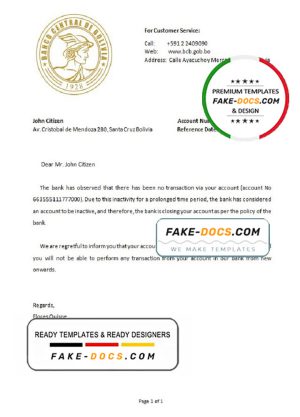 Bolivia Banco Central de Bolivia bank account closure reference letter template in Word and PDF format