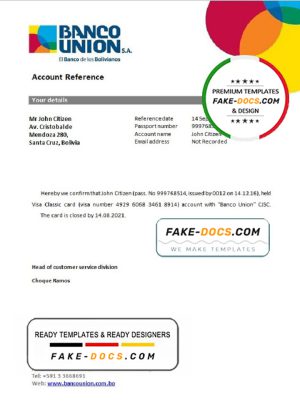 Bolivia Banco Union bank account closure reference letter template in Word and PDF format
