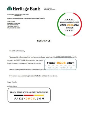 USA Heritage Bank bank account closure reference letter template in Word and PDF format