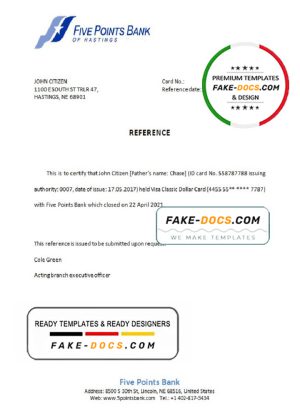 USA Five Points Bank bank account closure reference letter template in Word and PDF format
