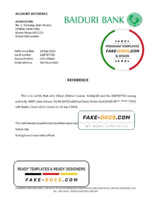 Brunei Baiduri bank account closure reference letter template in Word and PDF format