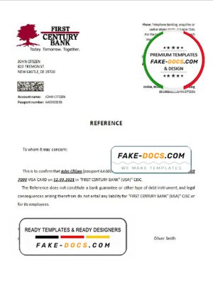 USA First Century Bank bank account closure reference letter template in Word and PDF format