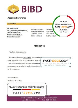 Brunei Islam Darussalam bank account closure reference letter template in Word and PDF format