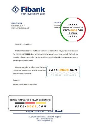 Bulgaria First Investment bank account closure reference letter template in Word and PDF format