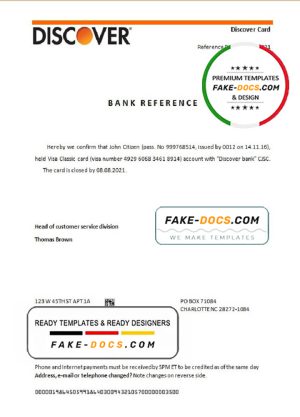 USA Discover bank account closure reference letter template in Word and PDF format