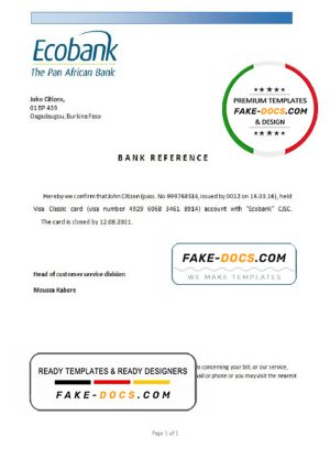 Burkina Faso Ecobank bank account closure reference letter template in Word and PDF format